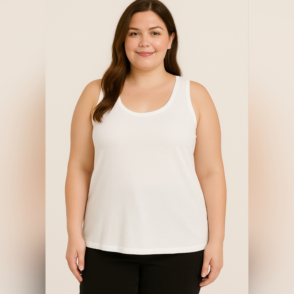 K) Women's Plus Size 1X White Tank Top – Casual Sleeveless Basic